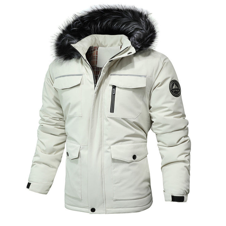 Męska termiczny parka z imitacja Fur kapturem i wodoodporny wsulation