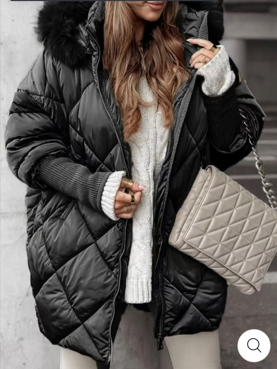 Damska długaer pikowana winter parka z dużymi hood i faux fur trim Lumaza