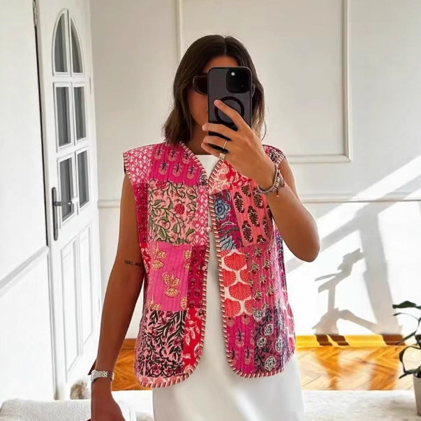 Damska pikowana Waistpłaszcz z Toile Print, Striped Lining i ściągaczem Lumaza