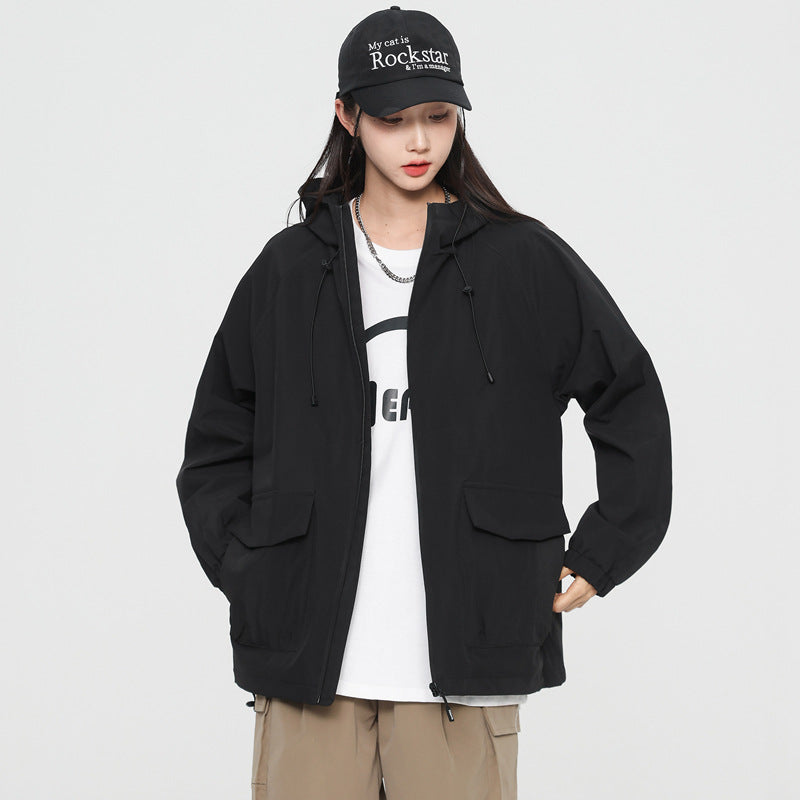 Damska oversize Windbreaker kurtka z kapturem i Cargo kieszeniami Lumaza