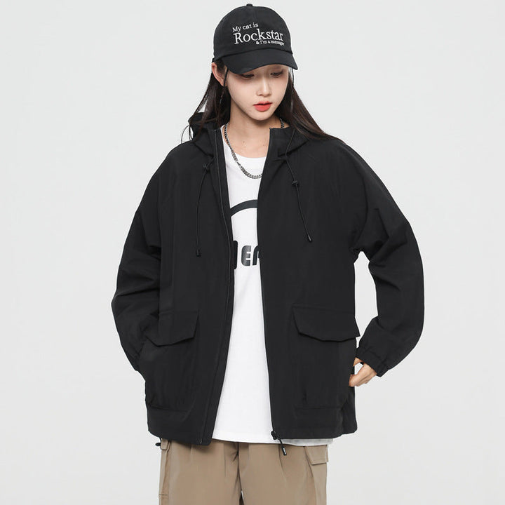 Damska oversize Windbreaker kurtka z kapturem i Cargo kieszeniami Lumaza
