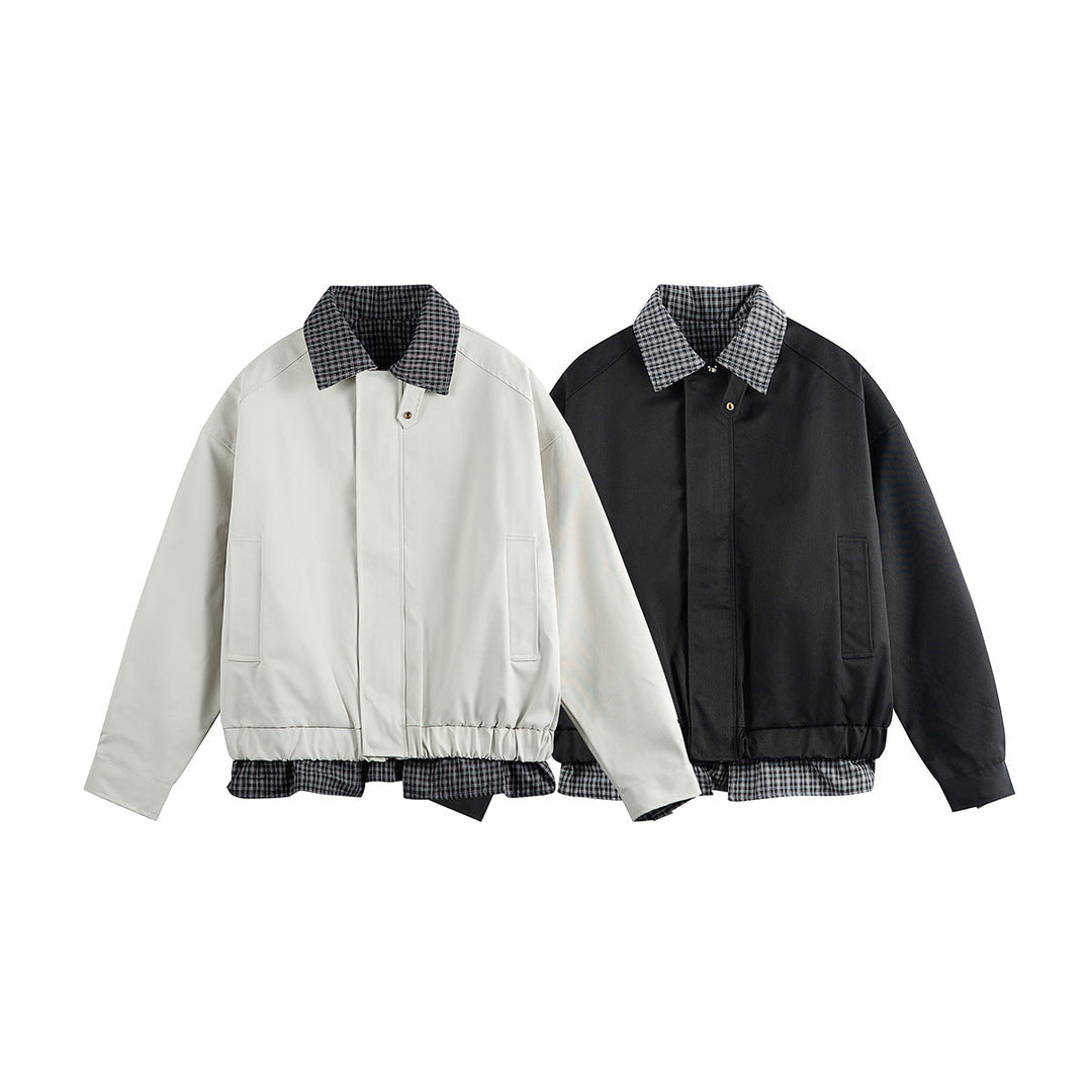 Męska layered-wygląd blouson kurtka z krata kołnierzem i regulowany dół