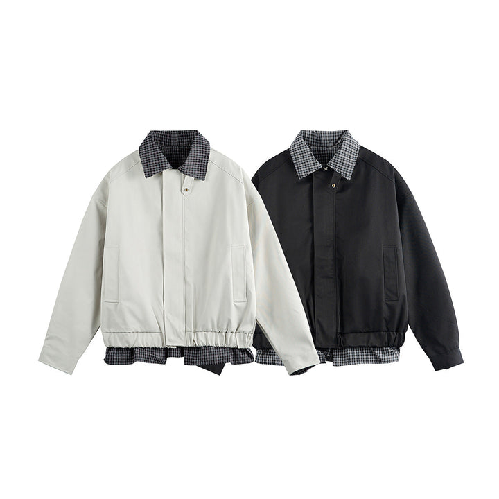 Męska layered-wygląd blouson kurtka z krata kołnierzem i regulowany dół