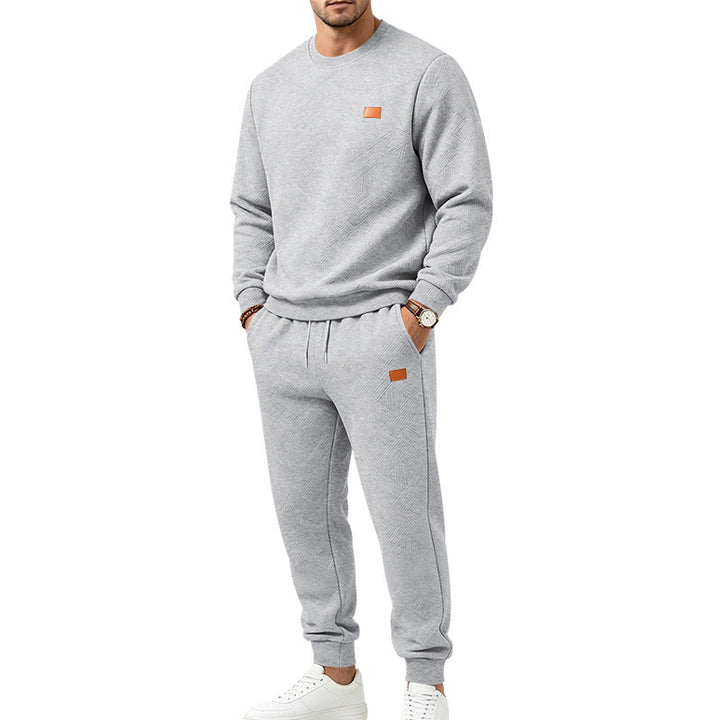 Męska Patterned Komfort Sweat Set z Okrągły Dekolt Bluza i Ściągacz Jogging Spodnie