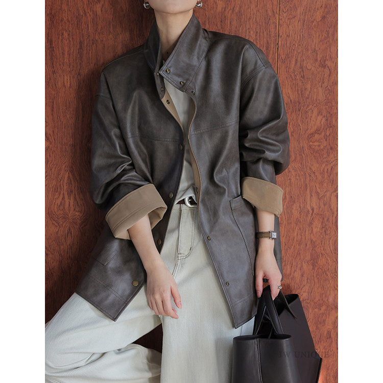 Damska Leather kurtka z nowoczesna Cut Lumaza