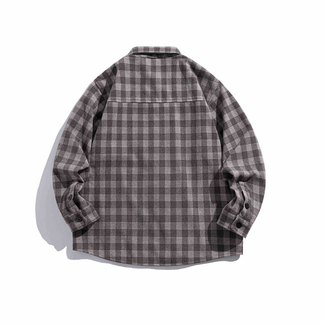 Męska checkered kurtka koszulowa z wełna mieszanka z koszula wierzchnia krój i patched klatka piersiowa kieszenią
