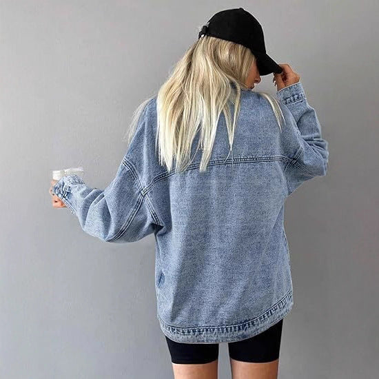 Damska oversize jeansy kurtka z boxy Cut i Distinctive Stitching Details Lumaza