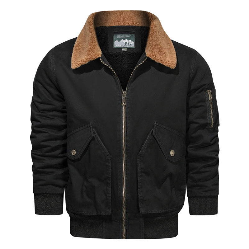 Męski pilot blouson w płótno użytkowy styl z sherpa kołnierz i rękaw kieszeń