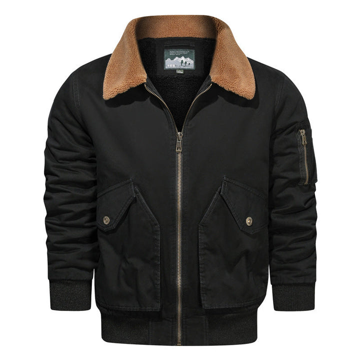 Męski pilot blouson w płótno użytkowy styl z sherpa kołnierz i rękaw kieszeń
