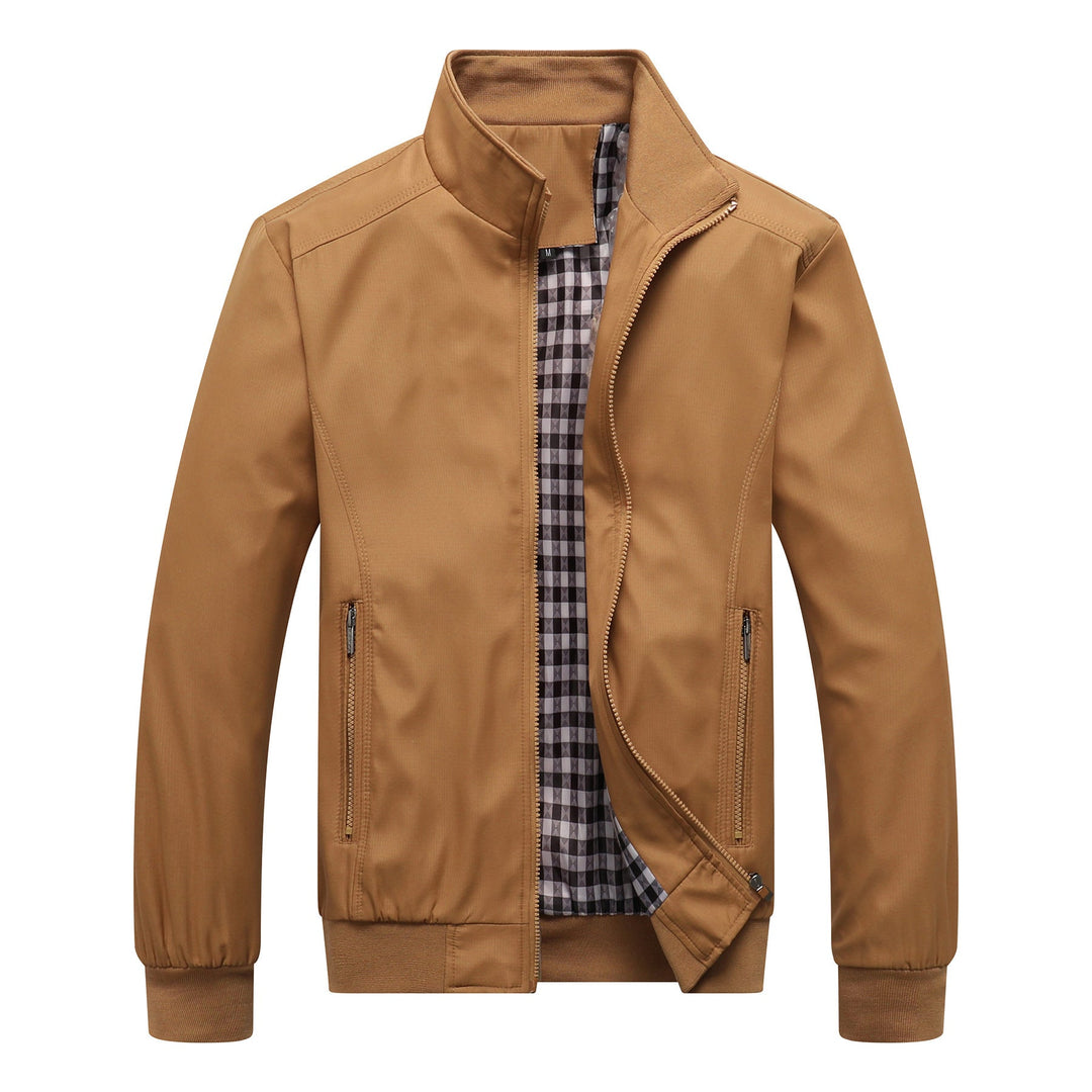 Męski Miejski Kołnierz ze stójką Blouson wykonany z wind-resistant softshell z w kratę termiczny podszewka