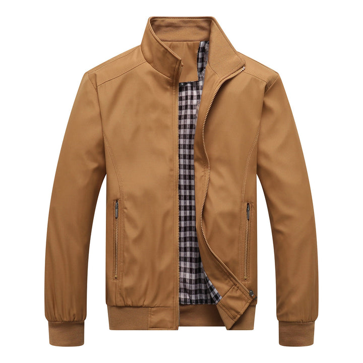 Męski Miejski Kołnierz ze stójką Blouson wykonany z wind-resistant softshell z w kratę termiczny podszewka