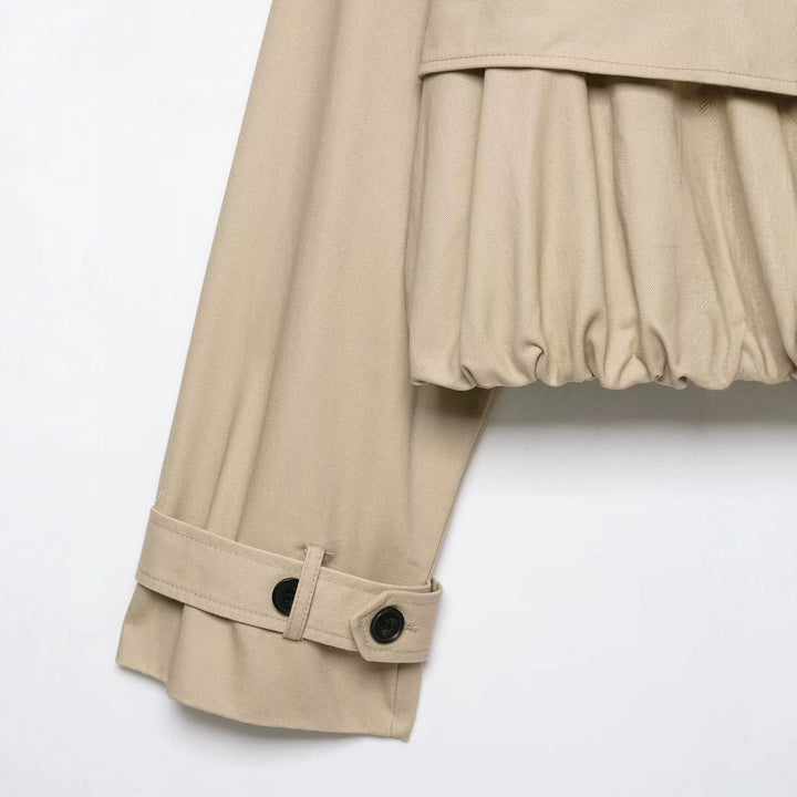 Damska krótka Trench kurtka in boxy Cut z Ruching i regulowanym Cuffs Lumaza