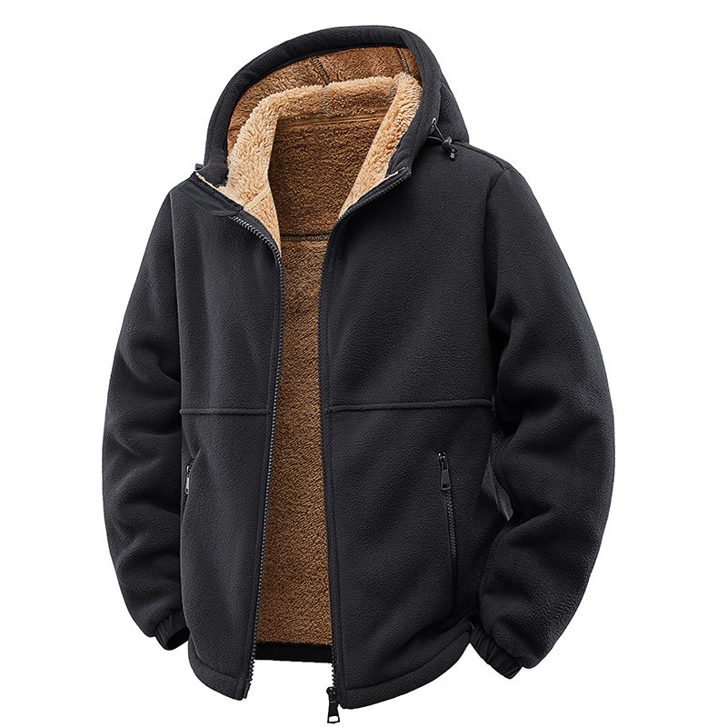 Męska Ocieplana Teddy Polar Bluza z kapturem z Dwukierunkowy zamek &amp; Kieszenie na zamek