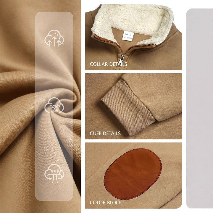 Męska nano Lekka krótki zamek bluza z sherpa lined Stójka i imitacja skóry elbow patch