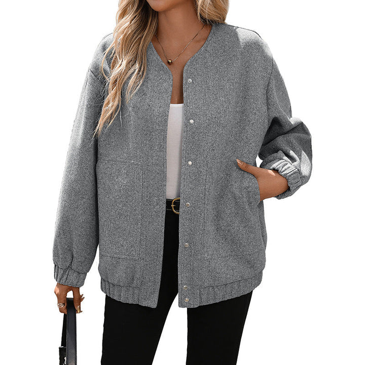 Damska oversize myłna-look bluzka kurtka z nap Zapięcie, elastyczne mankiety &amp; naszywane kieszenie