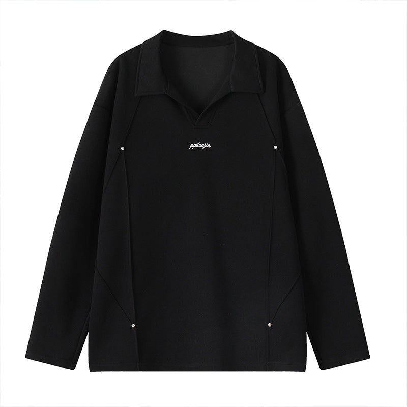 Męska Długa Rękaw Polo Bluza z Raglanowy Szwy i Open Lapel Kołnierz