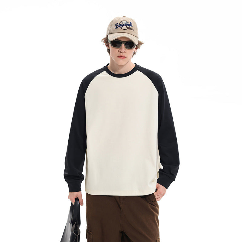 Męska Oversize Raglanowy Bluza z Kolor Blocking i Prążkowane mankiety