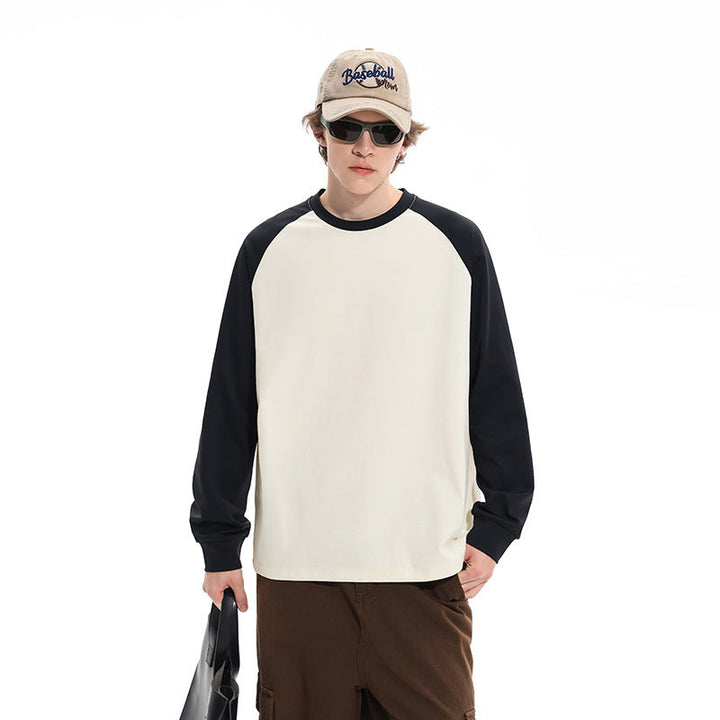 Męska Oversize Raglanowy Bluza z Kolor Blocking i Prążkowane mankiety