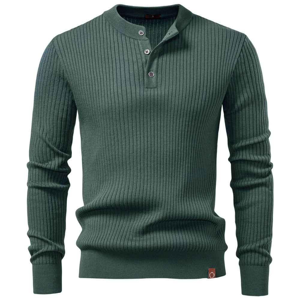 Męska prążkowany długa-sleeve henley pulower z Stójka, delikatna rib dzianina i dopasowany Krój