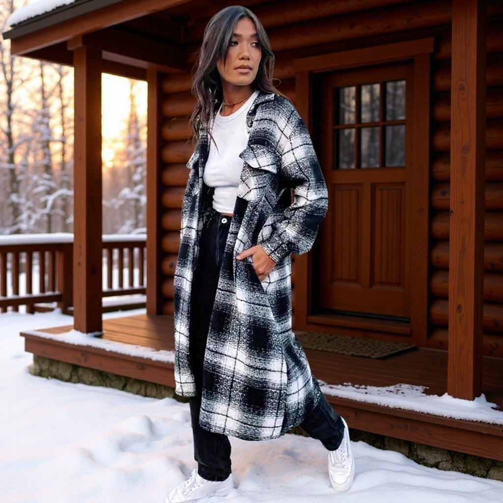 Damska długaline Check Overshirt z oversize Cut i klapką kieszeniami Lumaza