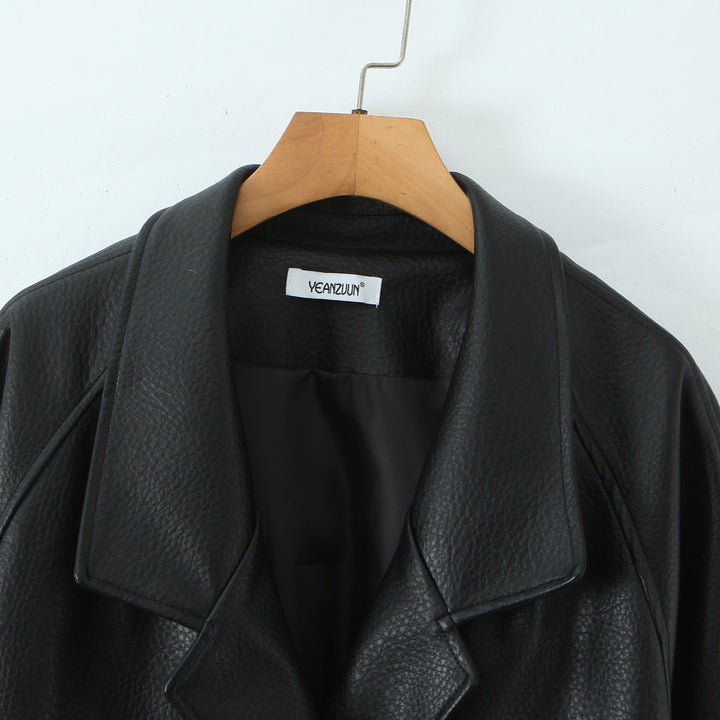Damska oversize skórzany wygląd płaszcz z Textured Surface i Wide Lapels Lumaza