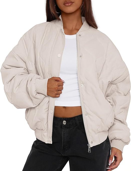 Damska oversize pikowana bomber kurtka z ocieplana insulation i raglan rękawami Lumaza