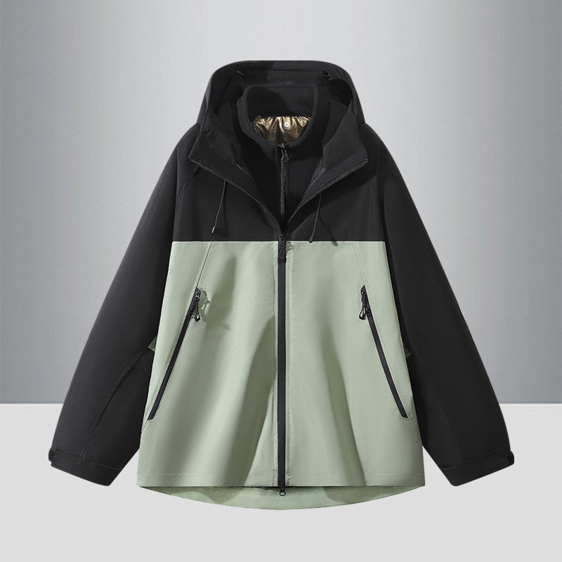 Męska Two-Tone softshell Hybrid kurtka z kapturem, Extended Back i wodoodporna zamkiems