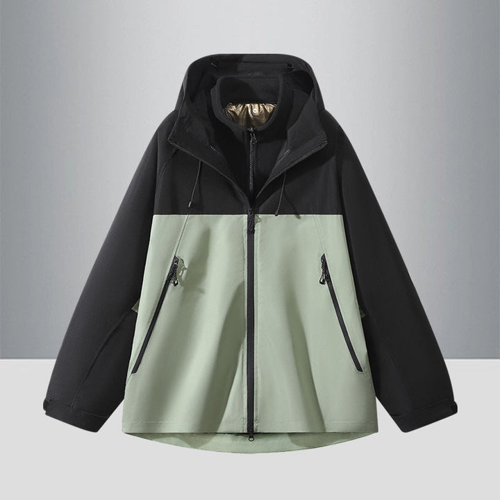 Męska Two-Tone softshell Hybrid kurtka z kapturem, Extended Back i wodoodporna zamkiems
