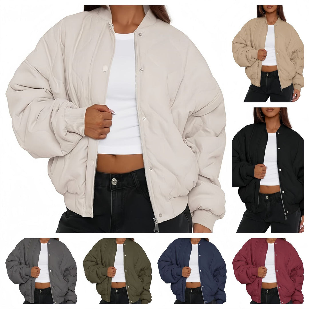 Damska oversize pikowana bomber kurtka z ocieplana insulation i raglan rękawami Lumaza