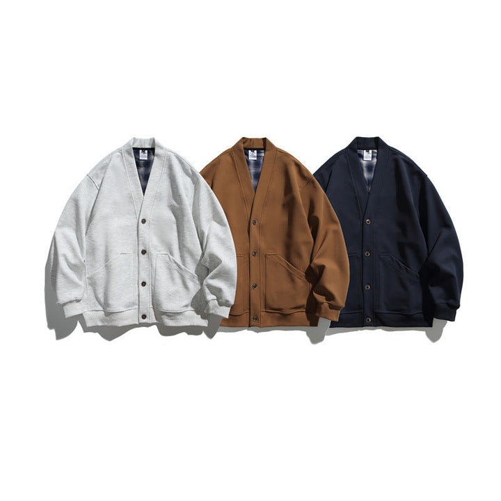 Unisex Oversize kardigan kurtka wykonana z heavyweight French terry z V-neck i naszywane kieszenie