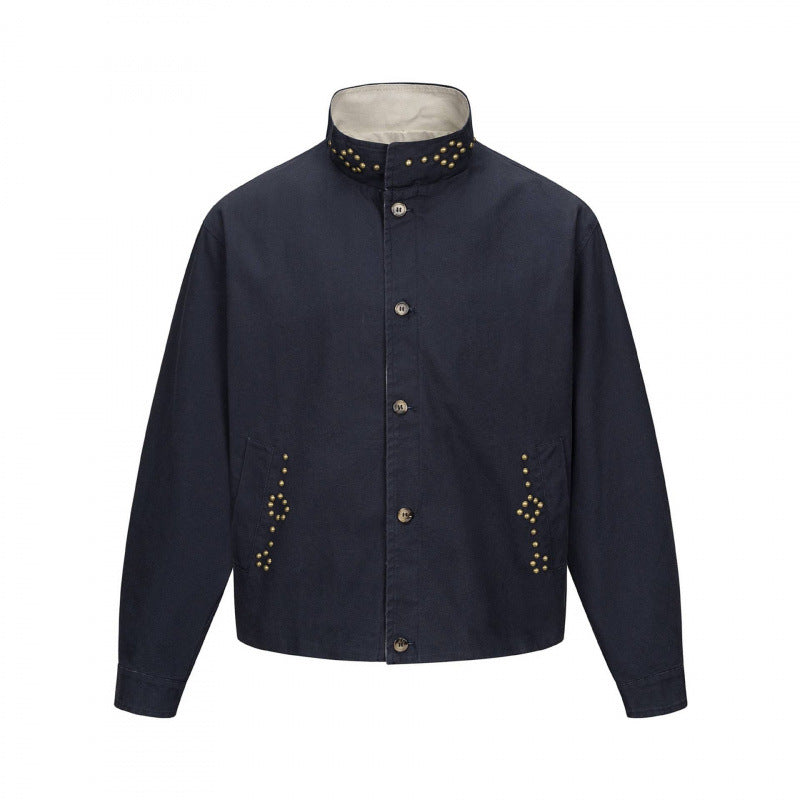 Męska krótka krój boxy canvas kurtka z studded detail i stójką