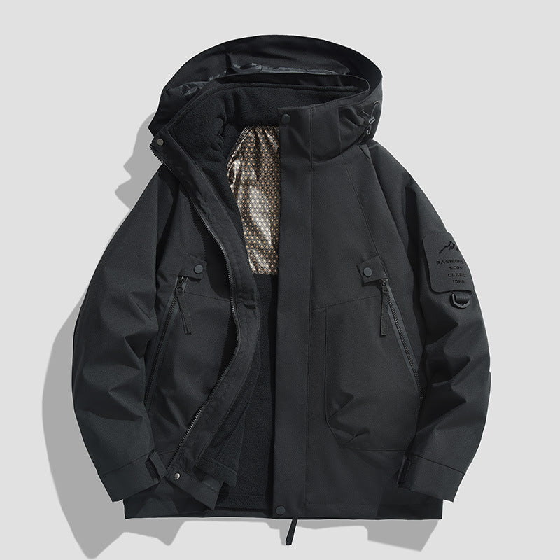 Męski Wodoodporny Utility Kurtka softshell z Kaptur, Diagonal Kieszenie na zamek &amp; Regulowany Rękaw Straps