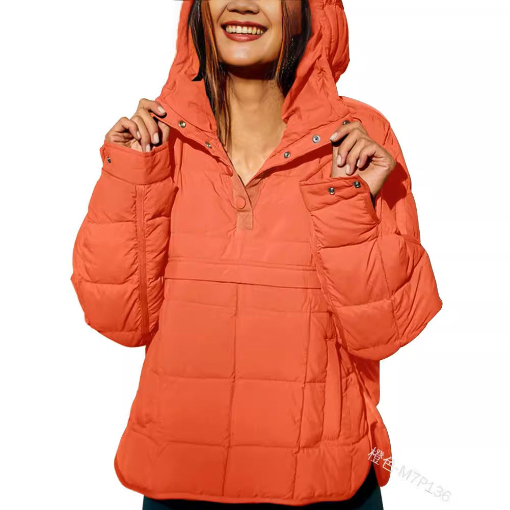Damska Pikowana Lined Pull-Over Anorak z Kaptur