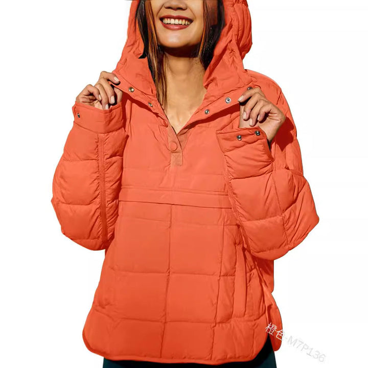 Damska Pikowana Lined Pull-Over Anorak z Kaptur