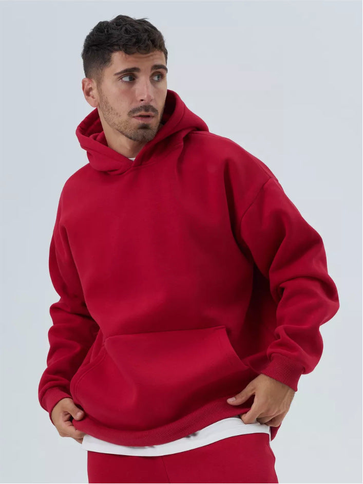 Męska heavy polar boxy bluza z kapturem z deep shoulder drop reinforced kaptur i kieszeń kangurka