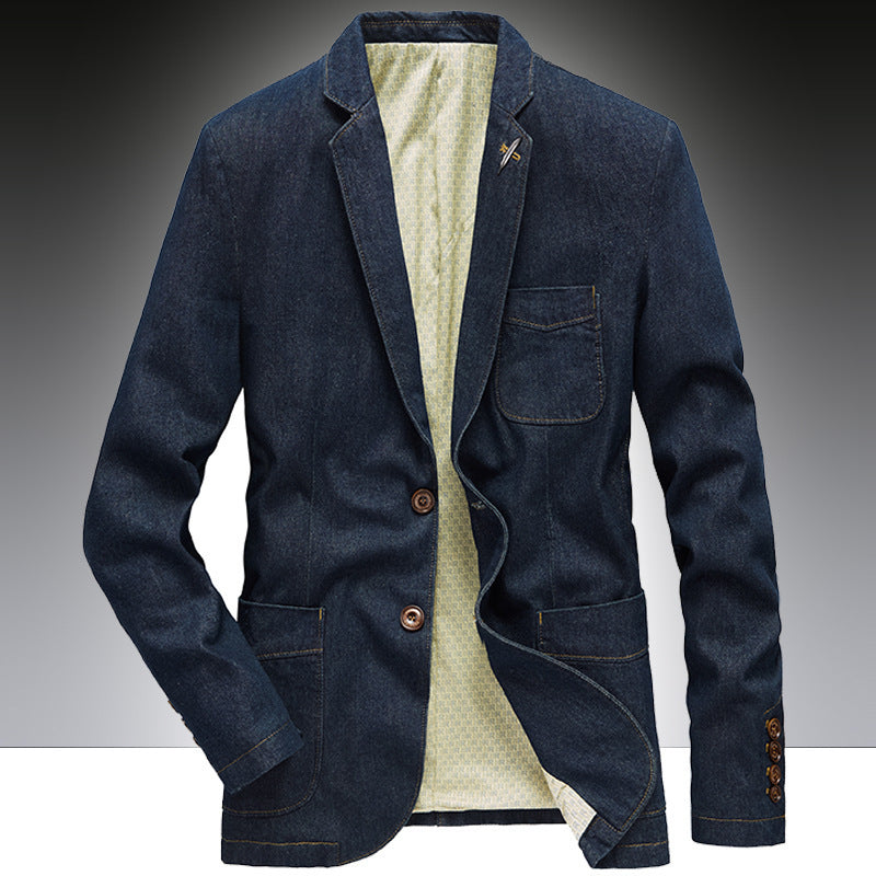 Męski denim blazer w unstructured styl roboczy z naszywane kieszenie