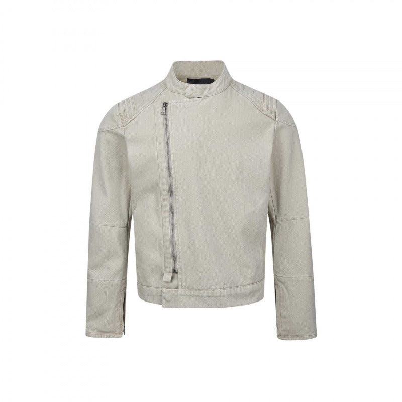 Męska Asymmetric krótka kurtka w Biker styl z stójką i Diagonal Metal zamkiem