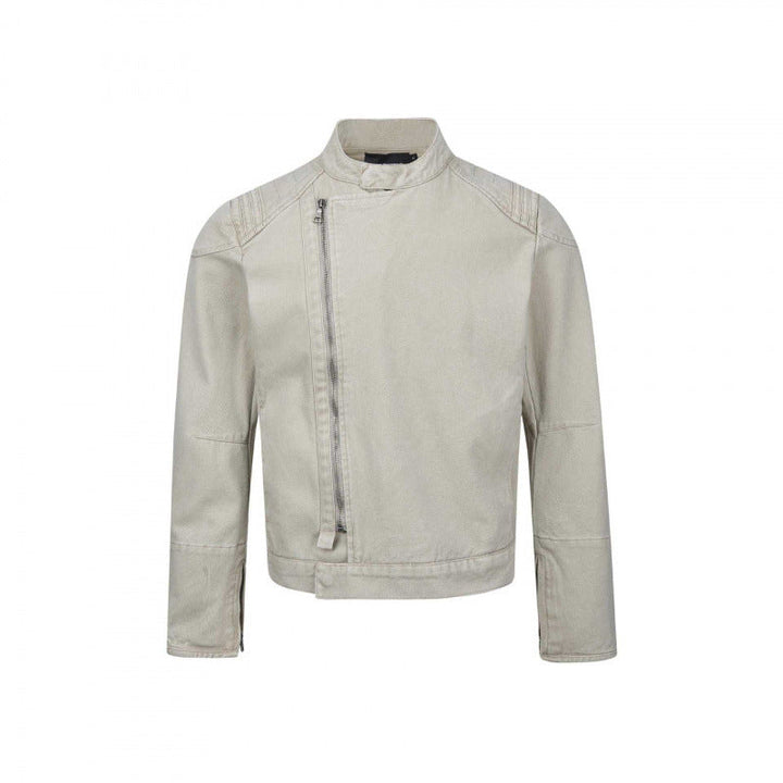 Męska Asymmetric krótka kurtka w Biker styl z stójką i Diagonal Metal zamkiem