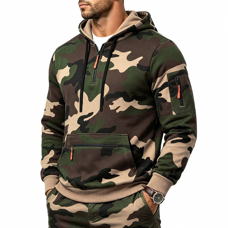 Męska Bluza z kapturem z Camouflage Wzór, Kieszenie na zamek i Kieszeń kangurka