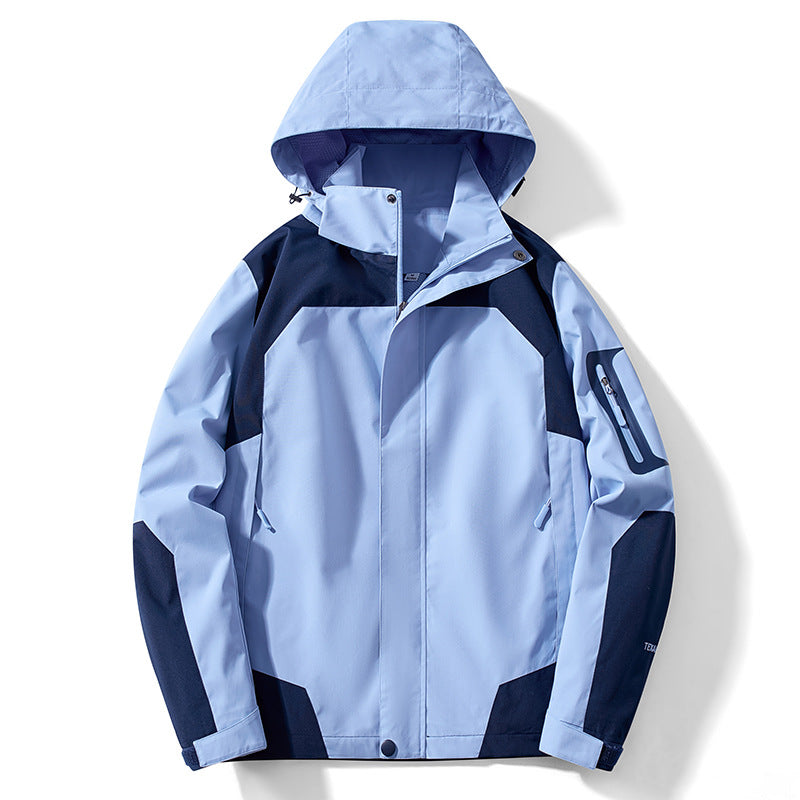 Męska technical softshell kapturemed kurtka z kontrastowy panels i zamkiemed rękaw kieszenią