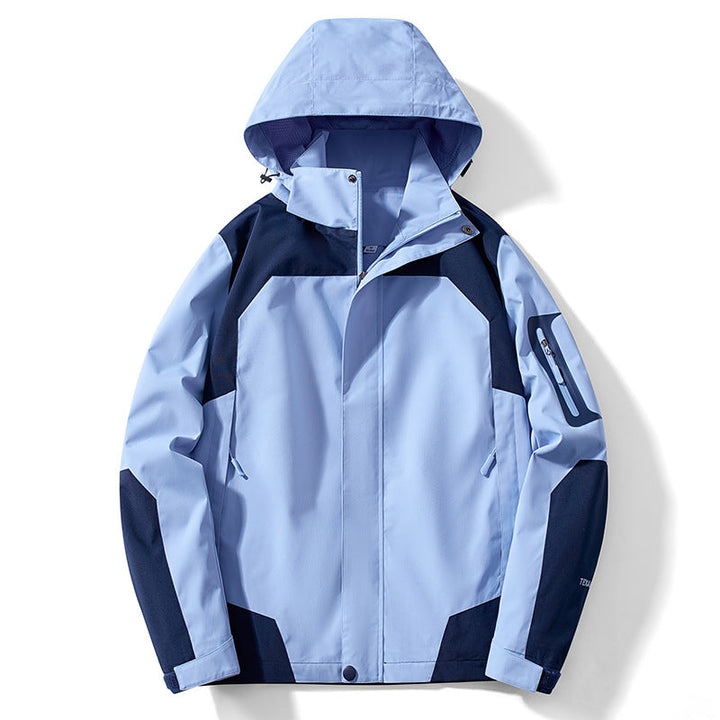 Męska technical softshell kapturemed kurtka z kontrastowy panels i zamkiemed rękaw kieszenią