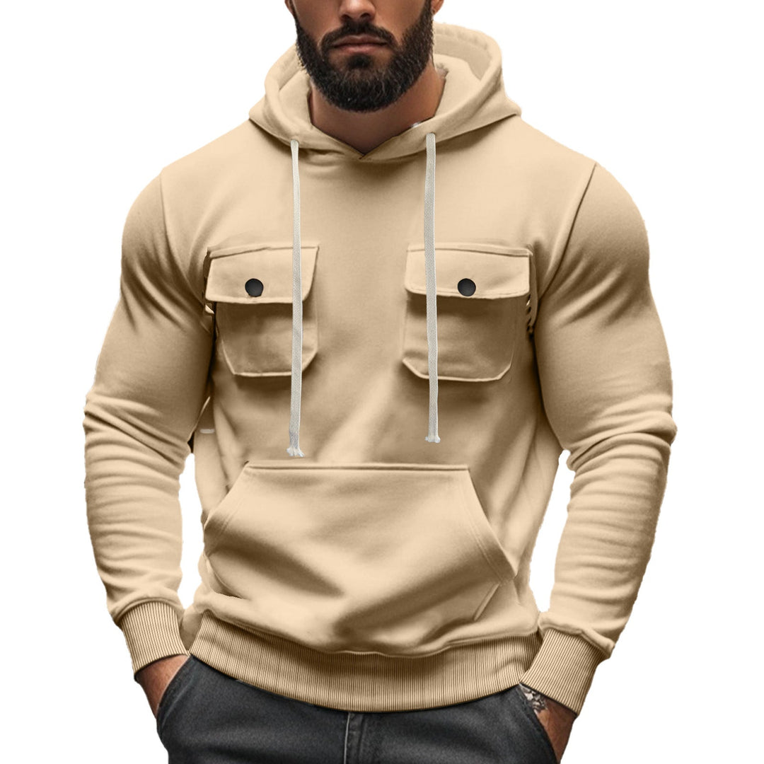 Męska sportowa bluza z kapturem z patch kieszenie z klapkami, kieszeń kangurka, i narrow Dół