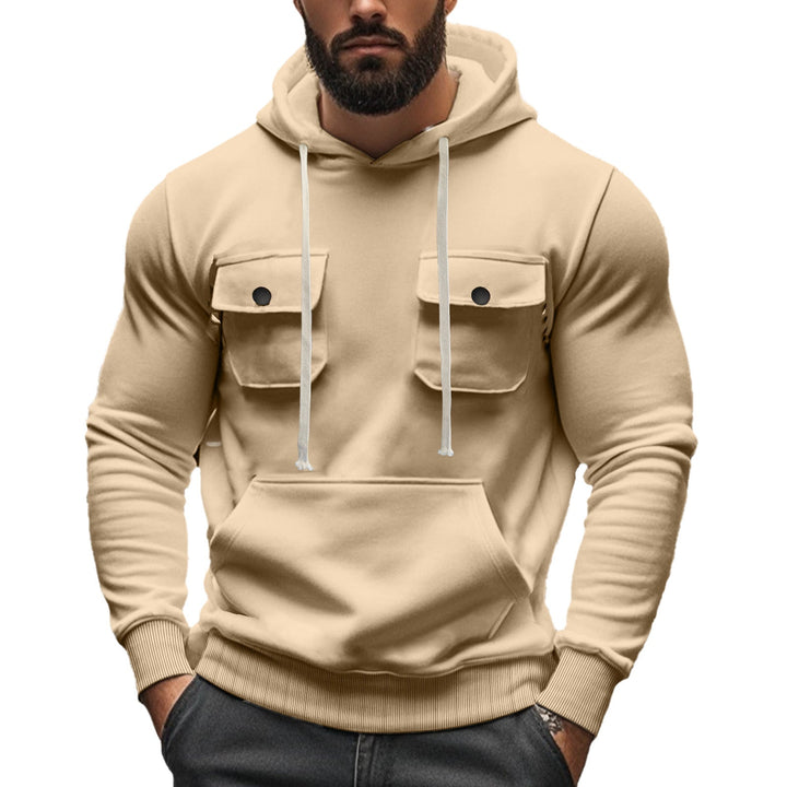 Męska sportowa bluza z kapturem z patch kieszenie z klapkami, kieszeń kangurka, i narrow Dół