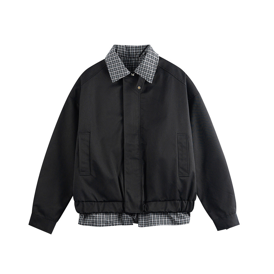 Męska layered-wygląd blouson kurtka z krata kołnierzem i regulowany dół