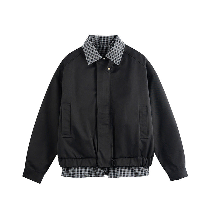 Męska layered-wygląd blouson kurtka z krata kołnierzem i regulowany dół