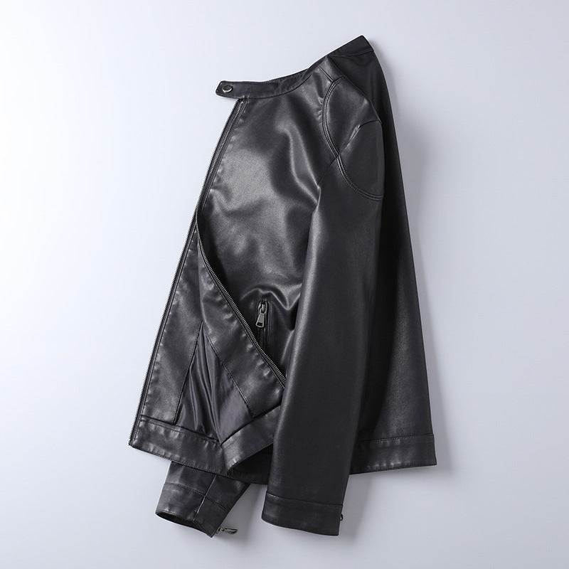 Męski Minimalist Imitacja skóry Blouson z Stójka i Side Kieszenie na zamek