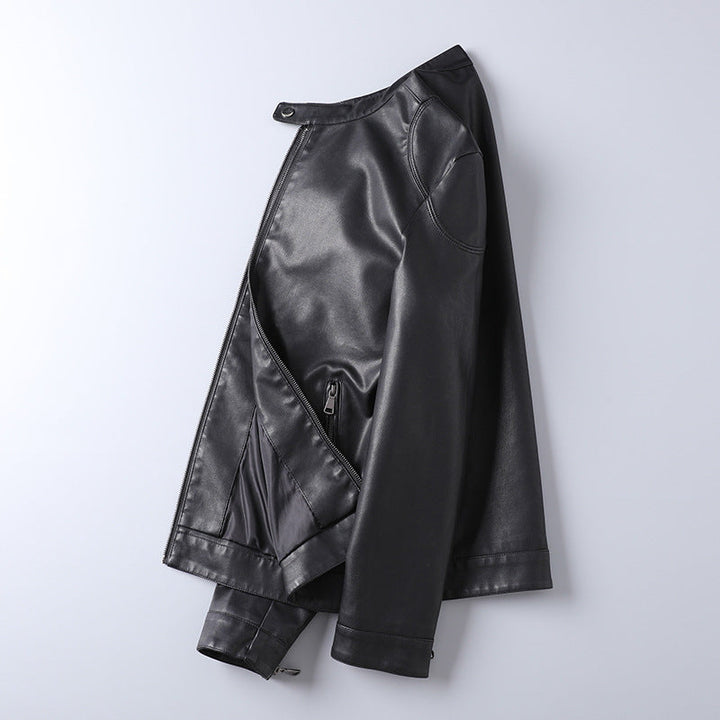 Męski Minimalist Imitacja skóry Blouson z Stójka i Side Kieszenie na zamek