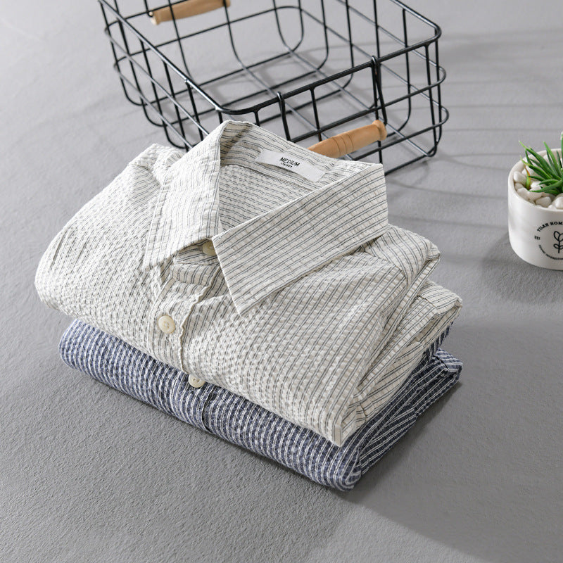 Męski Lekki Koszula wierzchnia w Pinstripe Stylizacja wykonany z Linen-Mieszanka bawełny z Naszywany Kieszenie na piersi