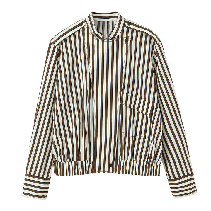 Damska oversize koszulowa kurtka z stójka kołnierzem, Chest Pocket, i Elastic dołem Lumaza