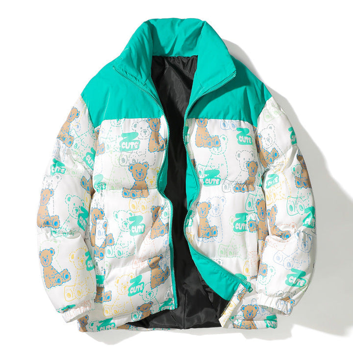 Unisex pikowana Teddy-Print puchowa kurtka z wysokim kołnierzem Lumaza